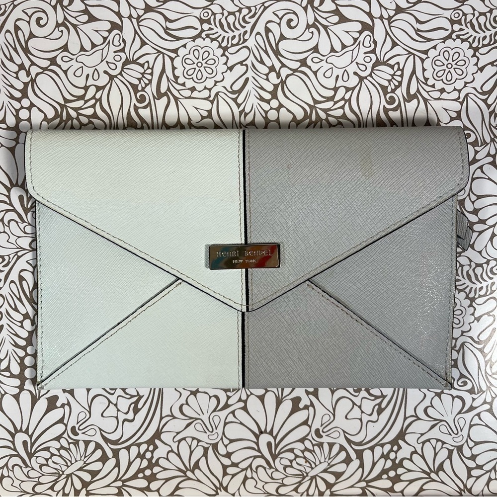 Henri Bendel New York Bicolor Leather Envelope Fold Over Snap Clutch Bag